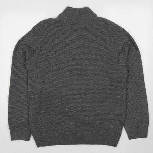 Cotton Traders Mens Grey High Neck Cotton Pullover Jumper Size M Long Sleeve