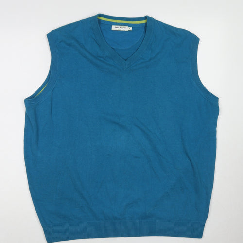 EWM Mens Blue V-Neck Cotton Vest Jumper Size XL Sleeveless