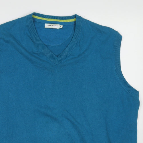 EWM Mens Blue V-Neck Cotton Vest Jumper Size XL Sleeveless