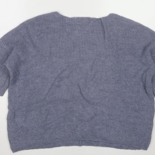 Soaked in Luxury Womens Blue Round Neck Alpaca Pullover Jumper Size S