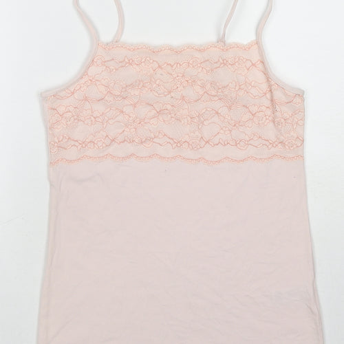 Marks and Spencer Womens Pink Cotton Basic Tank Size 10 Square Neck - Lace Detail