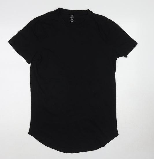 H&M Mens Black Cotton T-Shirt Size M Round Neck