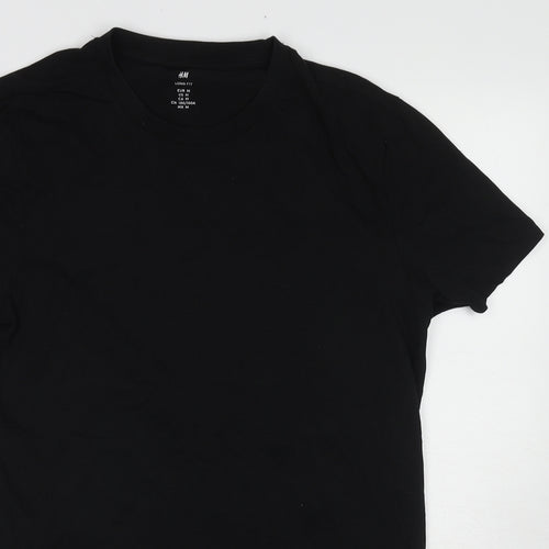 H&M Mens Black Cotton T-Shirt Size M Round Neck