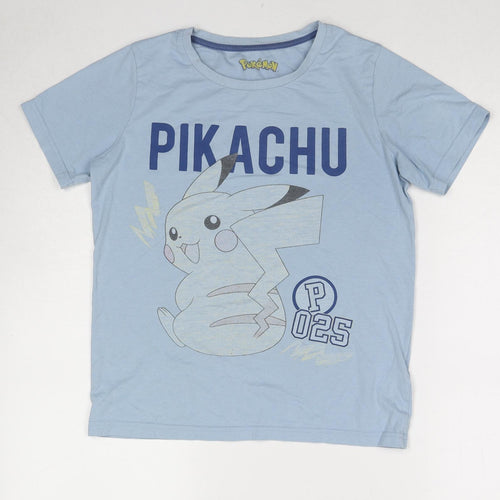 Pokémon Boys Blue Cotton Basic T-Shirt Size 11-12 Years Round Neck Pullover - Pikachu