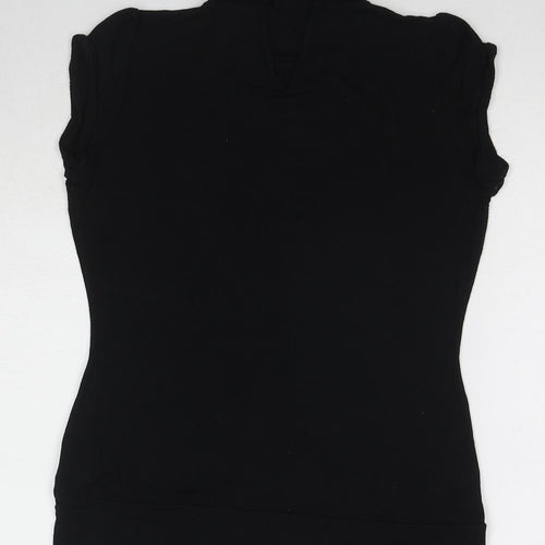 Warehouse Womens Black Viscose Basic Blouse Size 12 Round Neck