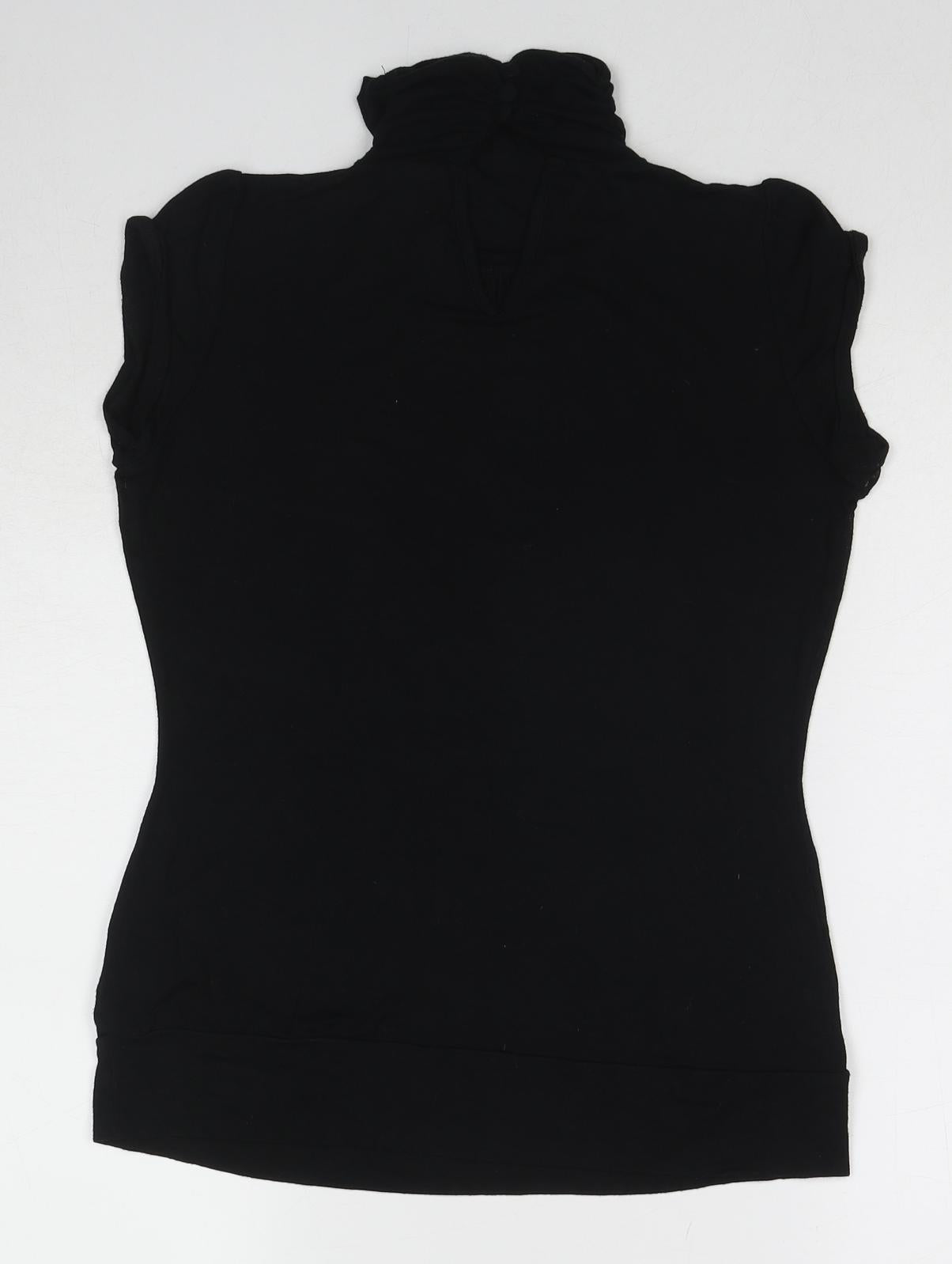 Warehouse Womens Black Viscose Basic Blouse Size 12 Round Neck