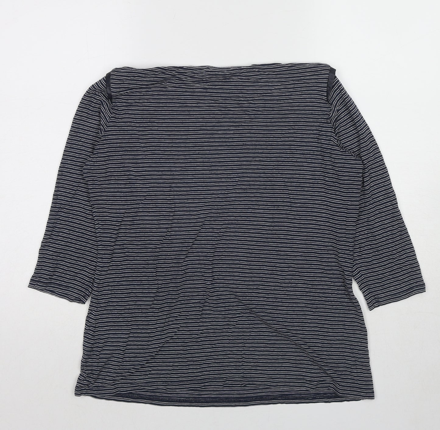 Autograph Womens Blue Striped Viscose Basic T-Shirt Size 16 Round Neck