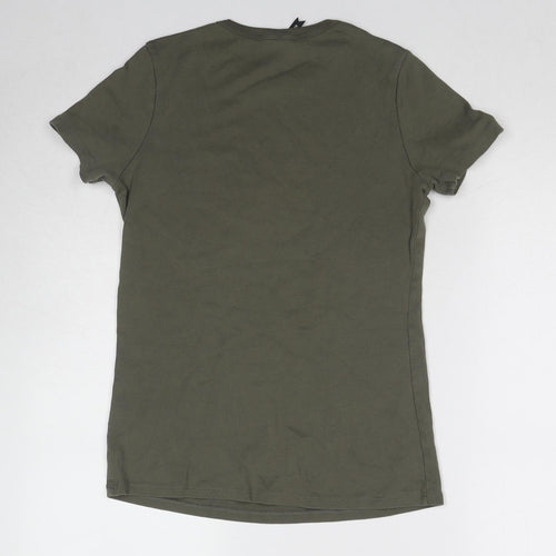Marks and Spencer Womens Green Cotton Basic T-Shirt Size 16 Round Neck