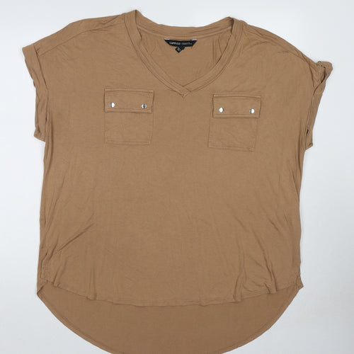 Capsule Womens Beige Viscose Basic T-Shirt Size 20 V-Neck