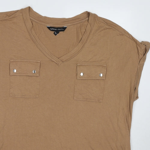 Capsule Womens Beige Viscose Basic T-Shirt Size 20 V-Neck
