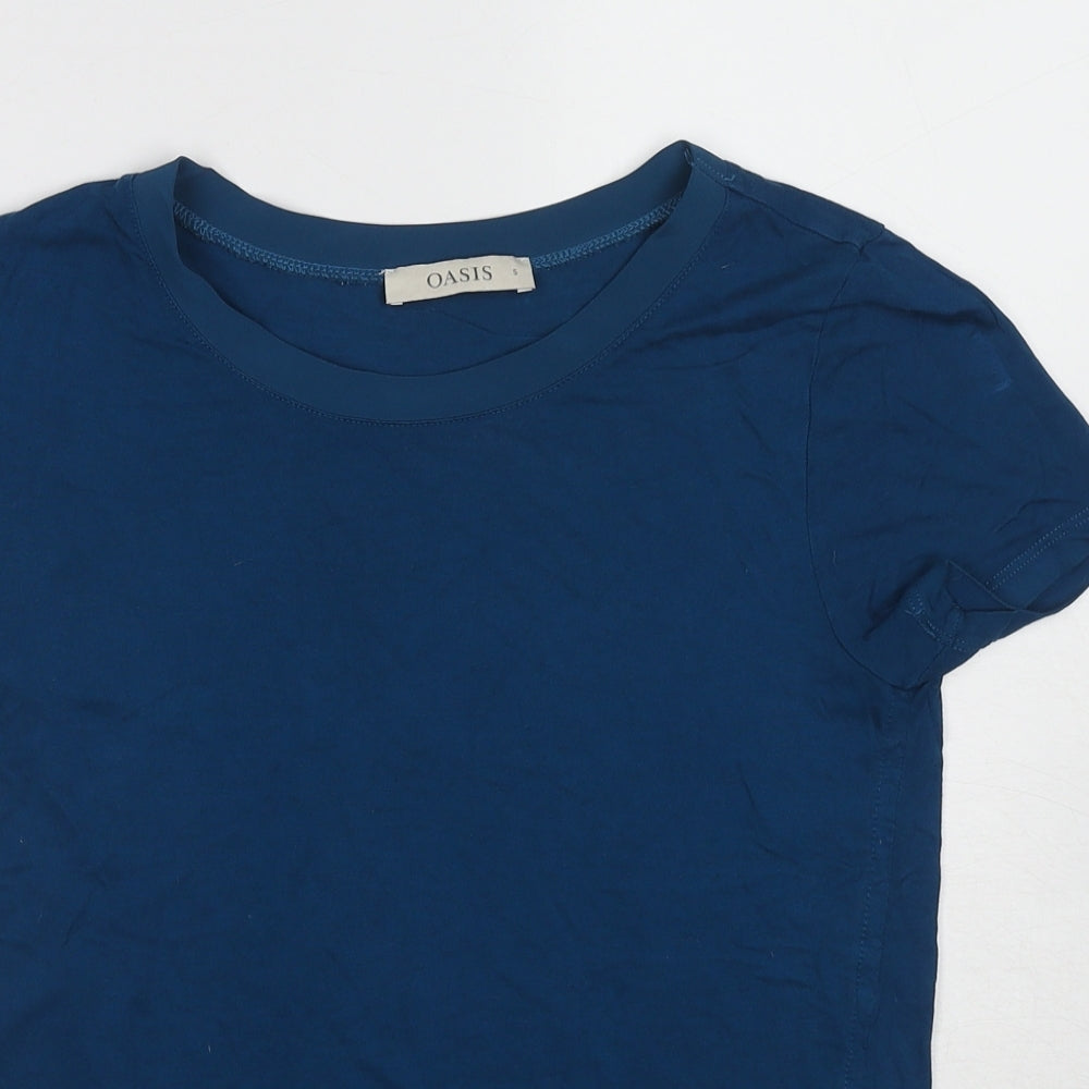 Oasis Womens Blue Viscose Basic T-Shirt Size S Round Neck