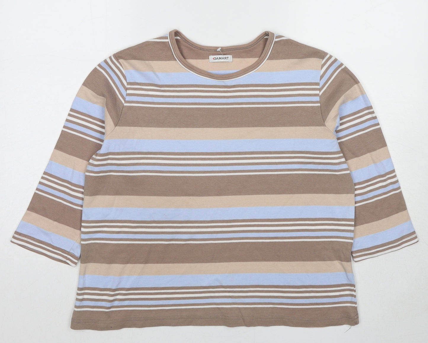 Damart Womens Multicoloured Striped Cotton Basic T-Shirt Size 14 Round Neck - Size 14-16