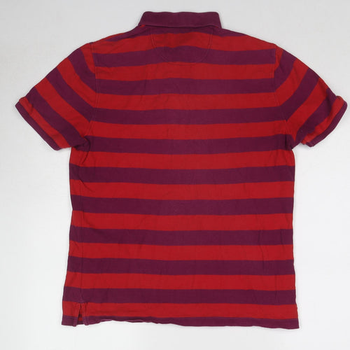 Original Penguin Mens Red Striped Cotton Polo Size L Collared Pullover