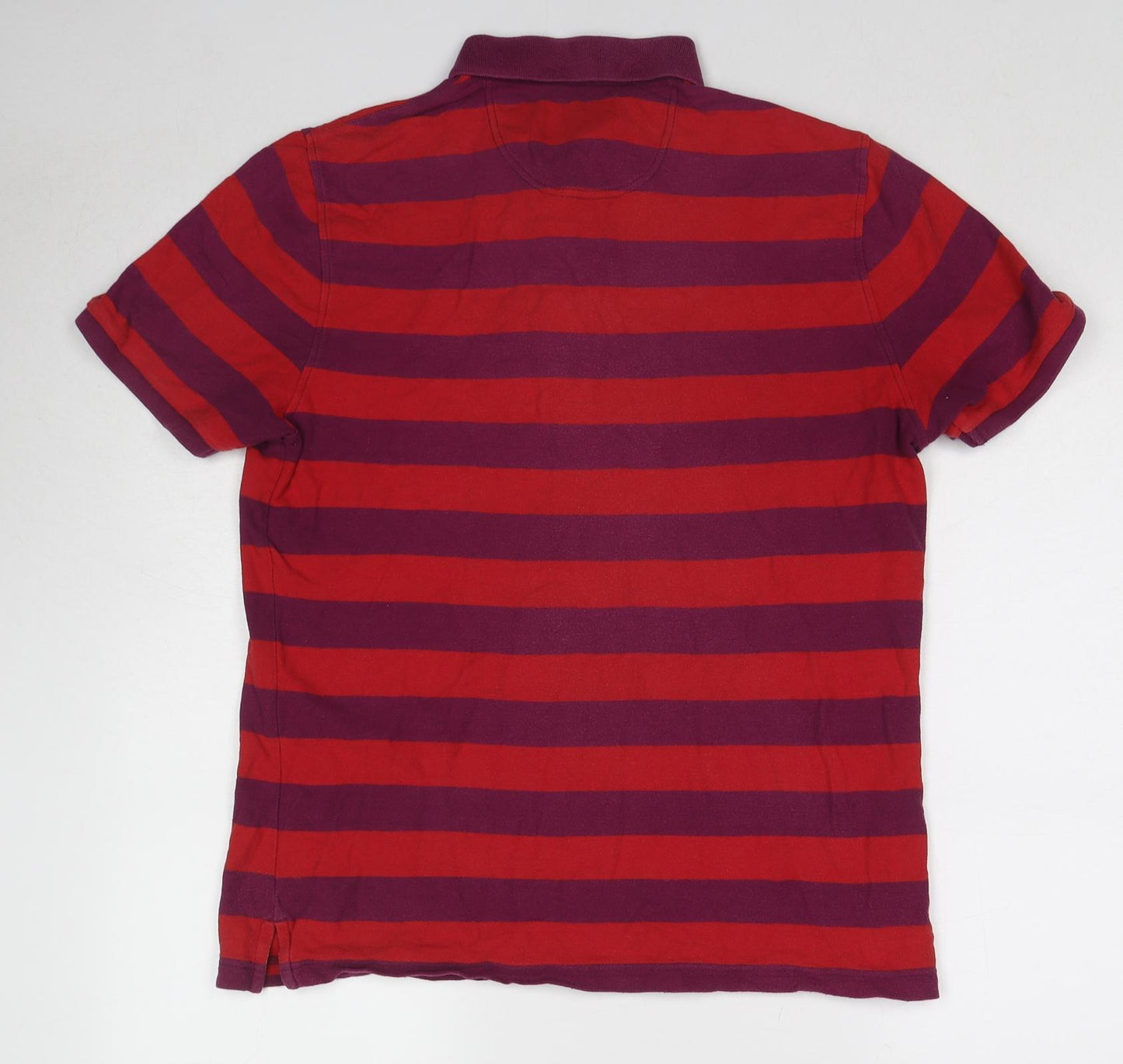 Original Penguin Mens Red Striped Cotton Polo Size L Collared Pullover