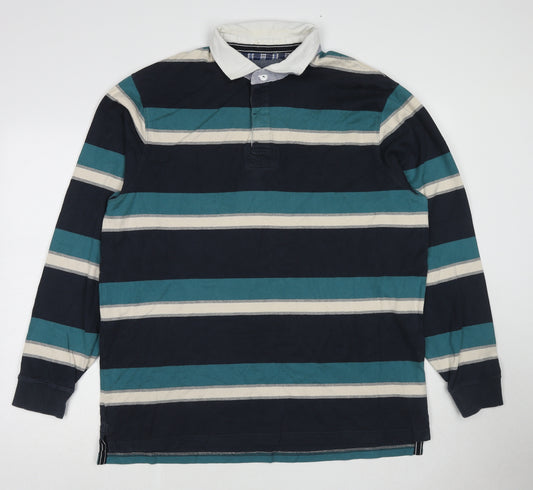 Debenhams Mens Blue Striped Cotton Polo Size L Collared Pullover
