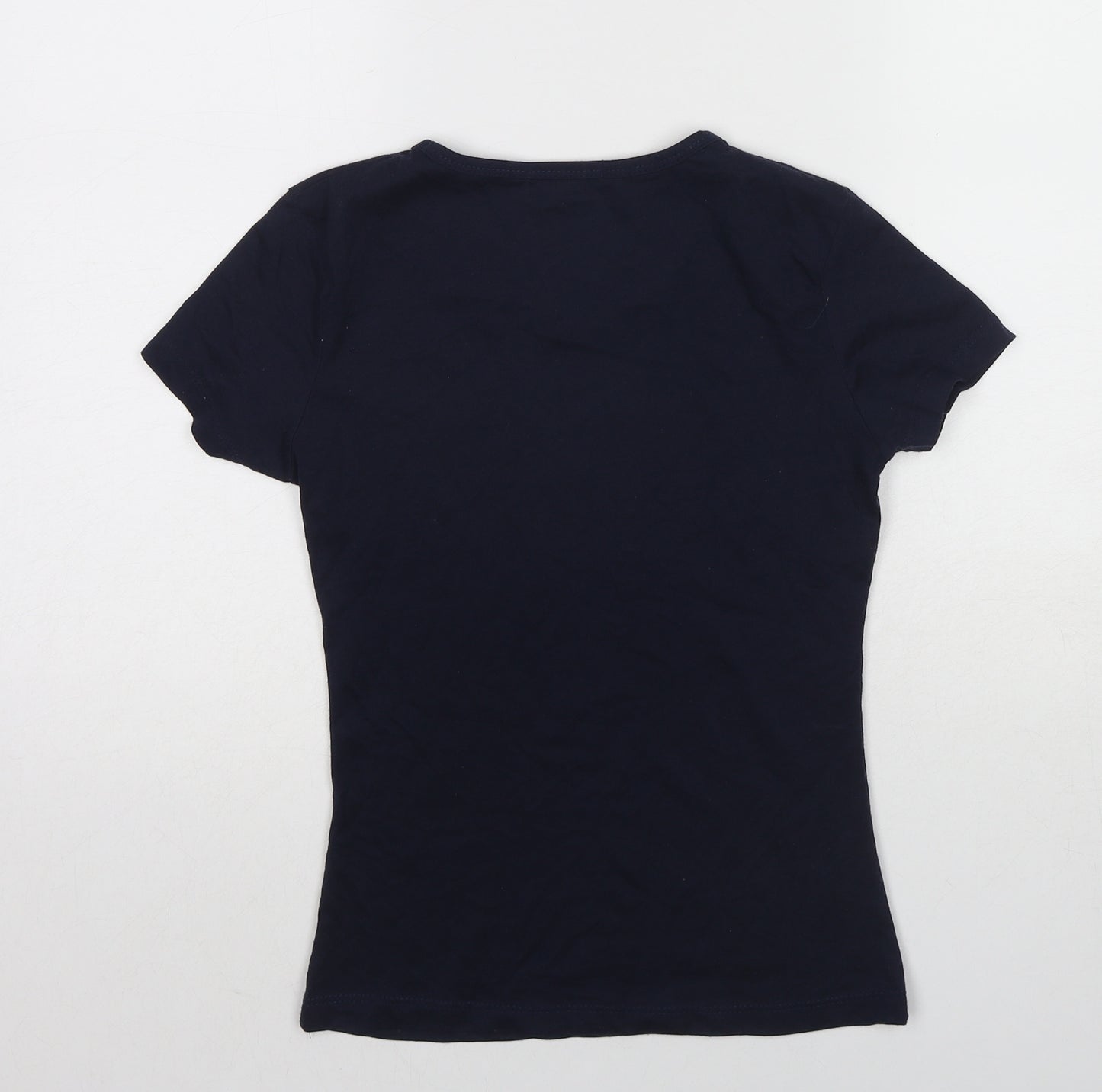 Maria Womens Blue Cotton Basic T-Shirt Size S Round Neck - Tic-Tac-Toe