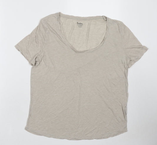Boden Womens Beige Cotton Basic T-Shirt Size 12 Round Neck