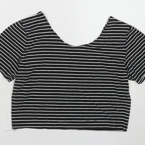 Hearts & Bows Womens Black Striped Cotton Cropped T-Shirt Size 12 Scoop Neck