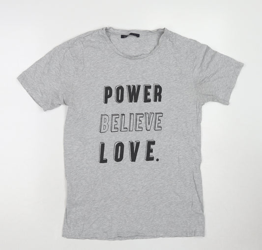 Marks and Spencer Womens Grey Cotton Basic T-Shirt Size S Round Neck - Power Believe Love.