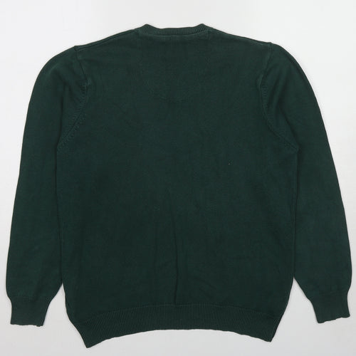 Blue Harbour Mens Green V-Neck Cotton Pullover Jumper Size M Long Sleeve