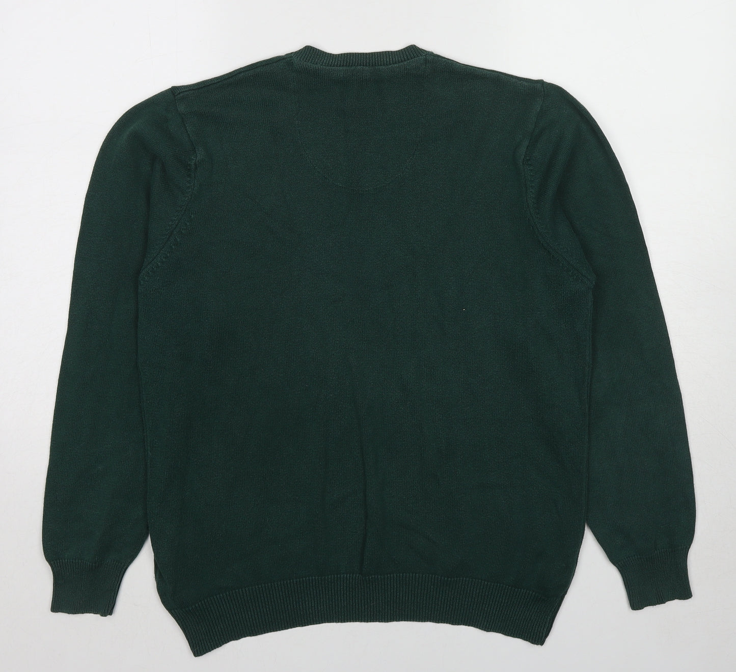 Blue Harbour Mens Green V-Neck Cotton Pullover Jumper Size M Long Sleeve
