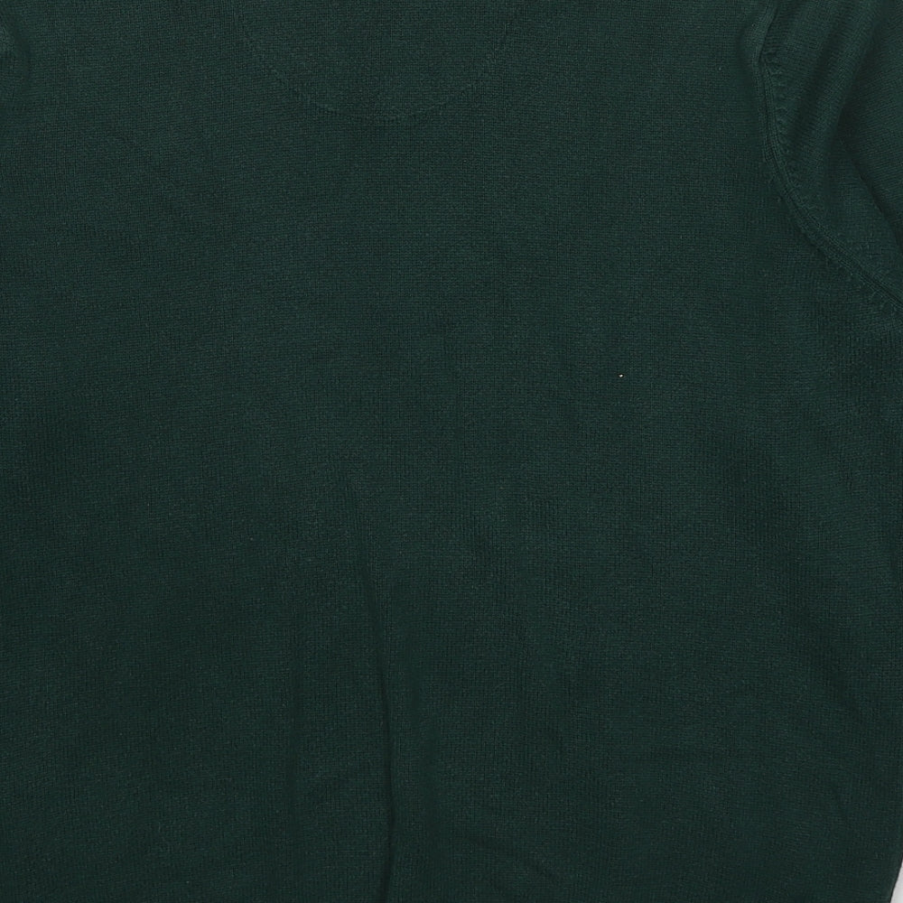 Blue Harbour Mens Green V-Neck Cotton Pullover Jumper Size M Long Sleeve