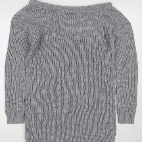Missguided Womens Grey Boat Neck Acrylic Pullover Jumper Size S - Size S-M