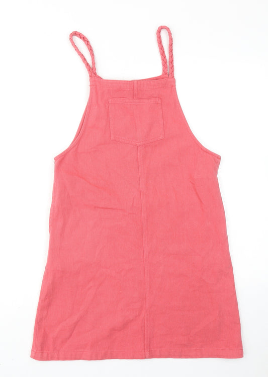 Marks and Spencer Girls Pink Cotton Tank Dress Size 12-13 Years Square Neck Pullover