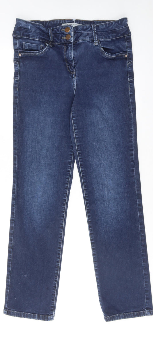 NEXT Womens Blue Cotton Straight Jeans Size 14 Slim Zip