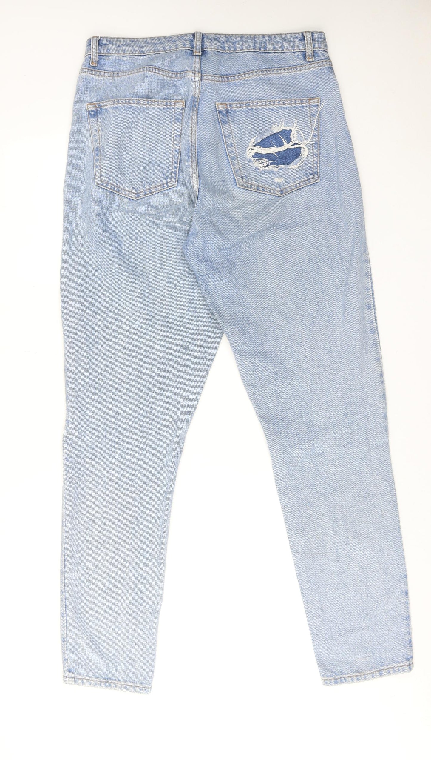 Topshop Womens Blue Cotton Straight Jeans Size 32 in L36 in Regular Zip