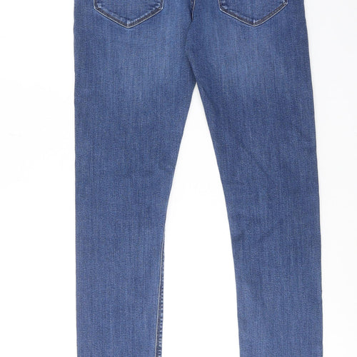 Marks and Spencer Mens Blue Cotton Straight Jeans Size 30 in L31 in Slim Zip