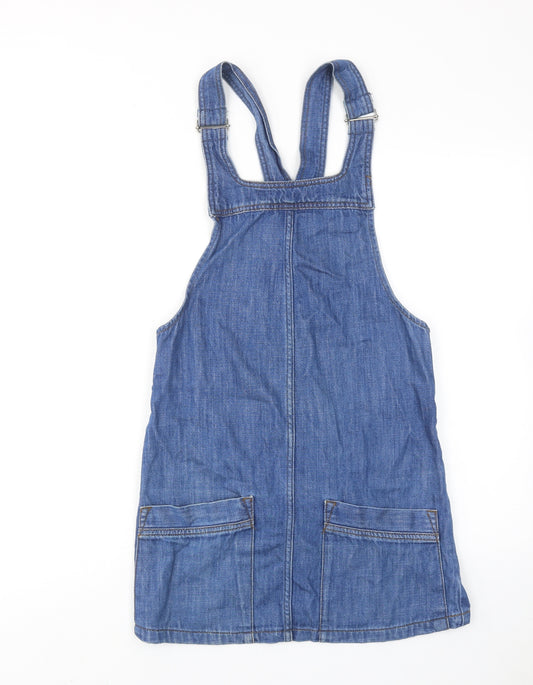 Topshop Womens Blue Cotton Pinafore/Dungaree Dress Size 6 Square Neck Pullover