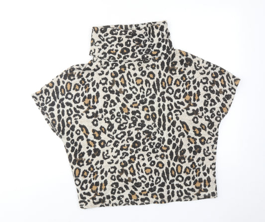 River Island Girls Brown Roll Neck Animal Print Cotton Pullover Jumper Size 11-12 Years Pullover - Leopard Print