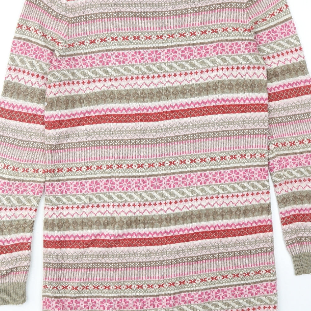 Marks and Spencer Womens Multicoloured Fair Isle Viscose Jumper Dress Size 10 Round Neck Pullover