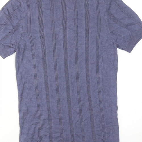 New Look Mens Blue Striped Acrylic Polo Size S Collared Pullover