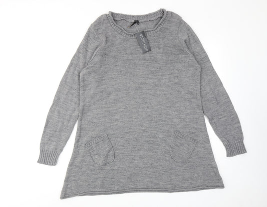 Topshop Womens Grey Acrylic Jumper Dress Size 14 Round Neck Pullover