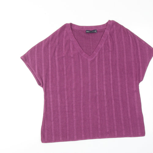 Marks and Spencer Womens Purple Polyester Basic Blouse Size 12 V-Neck