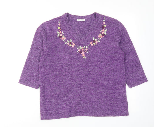 Damart Womens Purple V-Neck Acrylic Pullover Jumper Size 10