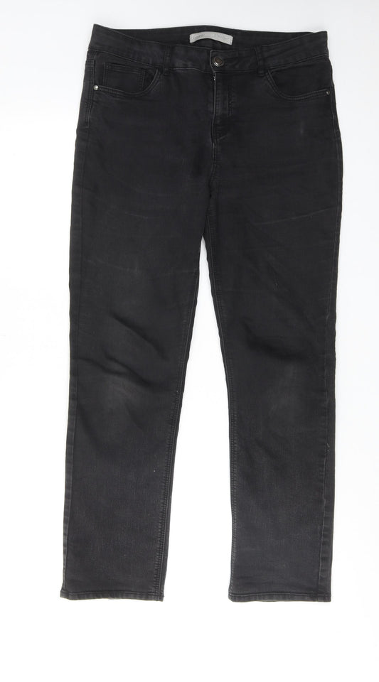 George Womens Black Cotton Straight Jeans Size 12 Regular Zip
