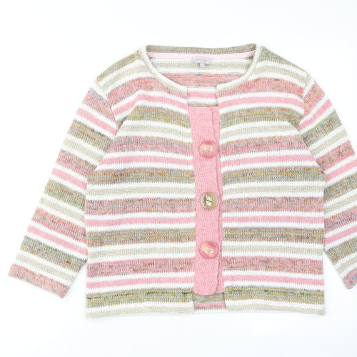 Per Una Womens Pink Round Neck Striped Cotton Cardigan Jumper Size 18
