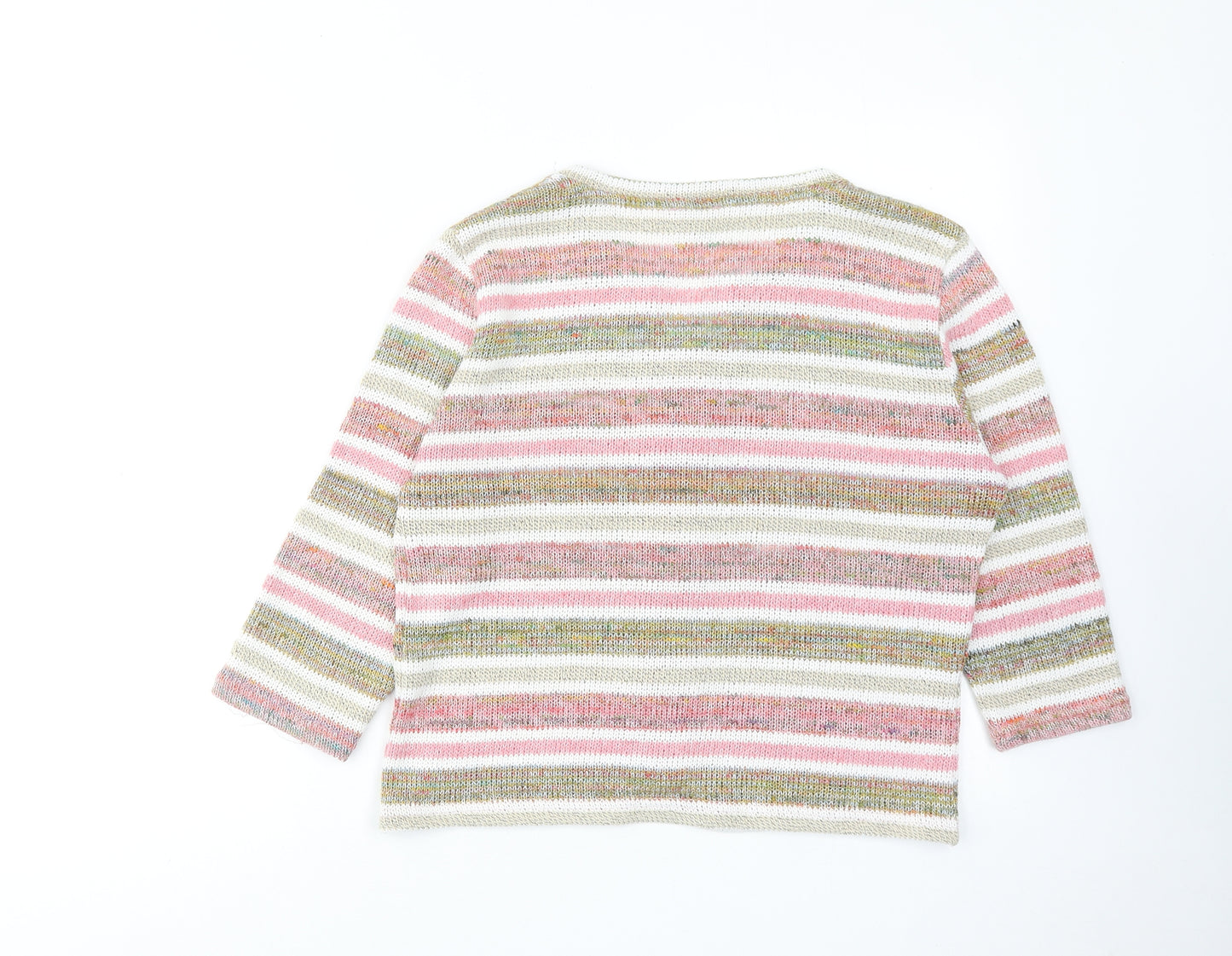 Per Una Womens Pink Round Neck Striped Cotton Cardigan Jumper Size 18