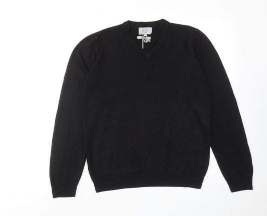 Marks and Spencer Mens Black V-Neck Acrylic Pullover Jumper Size M Long Sleeve