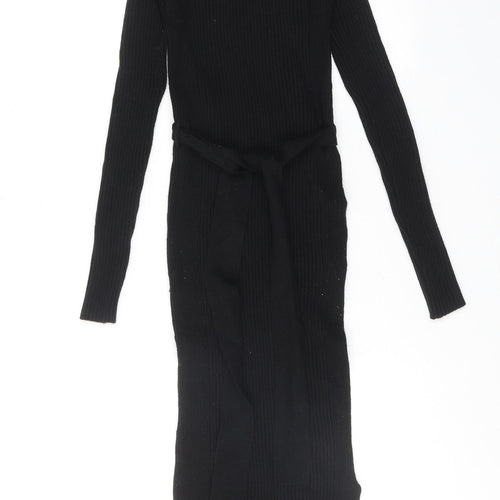 Mango Womens Black Viscose Jumper Dress Size M Roll Neck Pullover