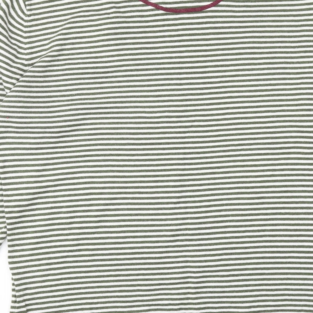 White Stuff Mens Green Round Neck Striped Cotton Pullover Jumper Size M Long Sleeve