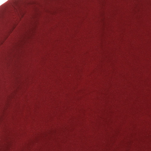 Classic Womens Red Round Neck Acrylic Cardigan Jumper Size 16