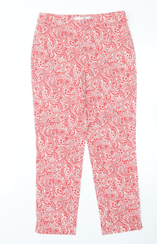 Boden Womens Red Paisley Cotton Chino Trousers Size 8 Regular Zip