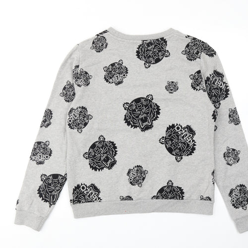 KENZO Womens Grey Geometric Cotton Pullover Sweatshirt Size L Pullover - Tiger print