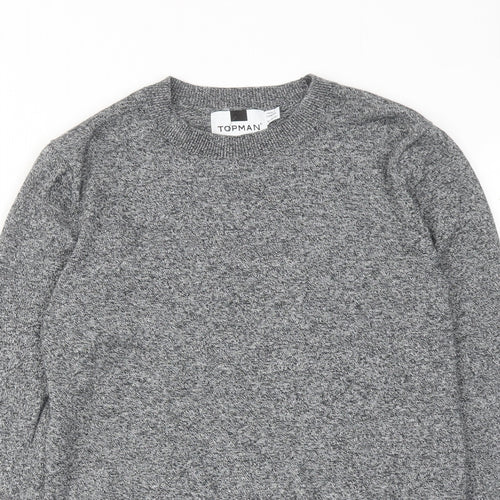 Topshop Mens Grey Round Neck Cotton Pullover Jumper Size XS Long Sleeve