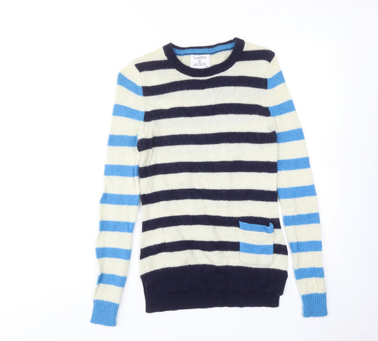 Antoni & Alison Womens Blue Round Neck Striped Wool Pullover Jumper Size 10