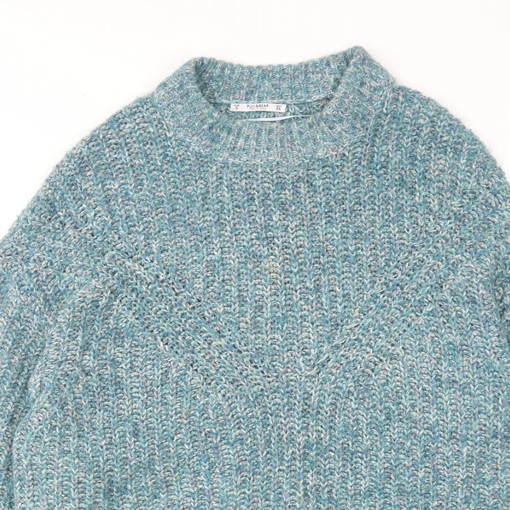 Pull&Bear Womens Blue Round Neck Cotton Pullover Jumper Size S